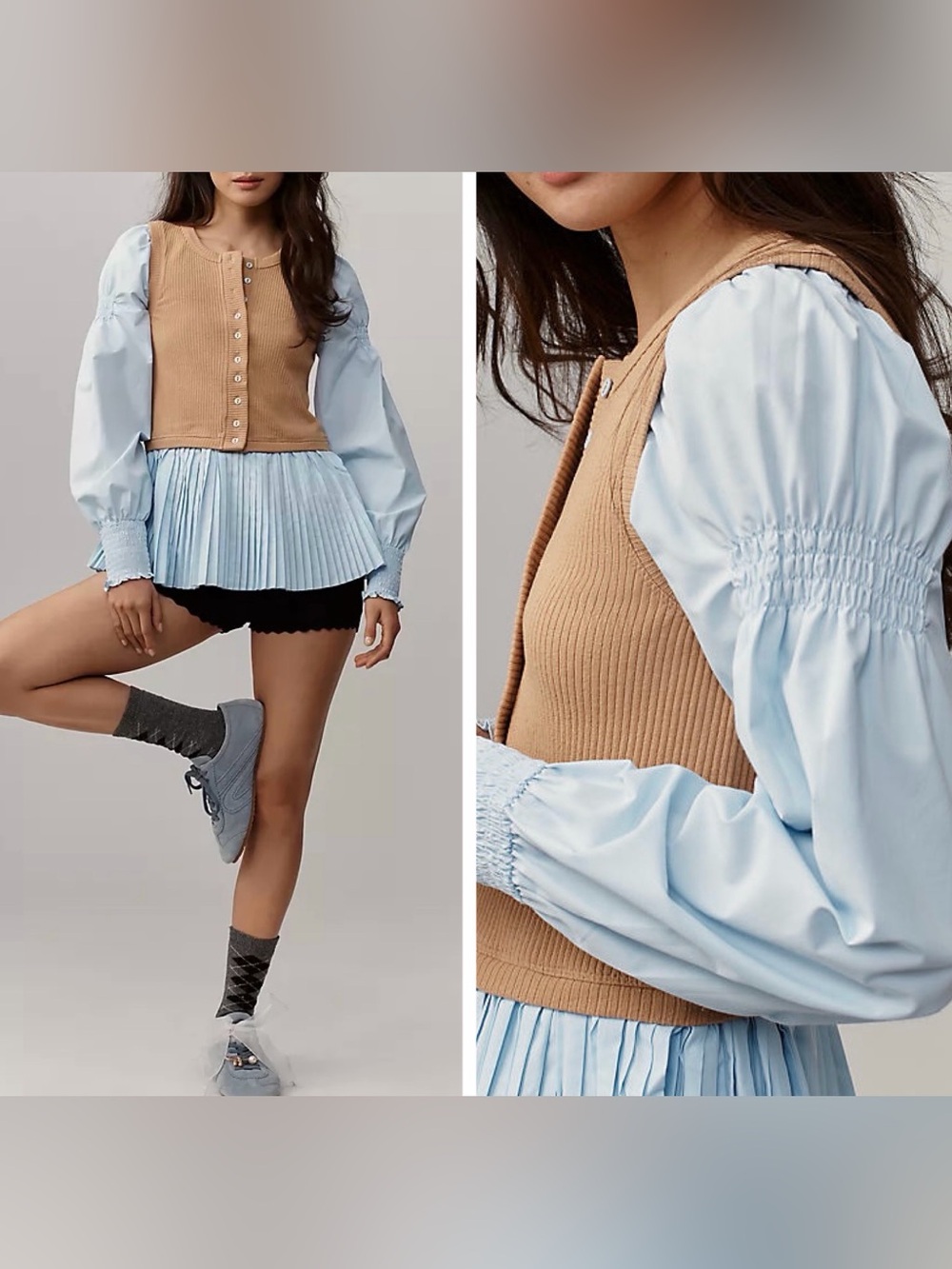 Anthropologie Layered Twofer Long-Sleeve Peplum Top, Size M